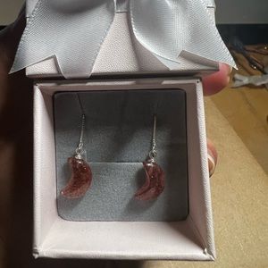 Strawberry quartz moon dangling earring